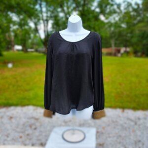 Iz Byer Black Long Sleeve Blouse With Gold Accented Cuffs & Button Details